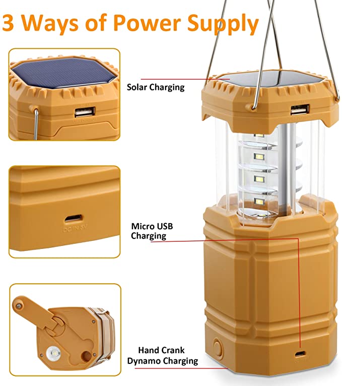 Solar Camping Handvev Lykta, Bärbar Ultra Bright LED-ficklampa, 30-35 timmars körtid, USB-laddare, 3000mAh Power Bank, Utomhus Elektronisk Lykta, Vandringsläsning, Nödsituation