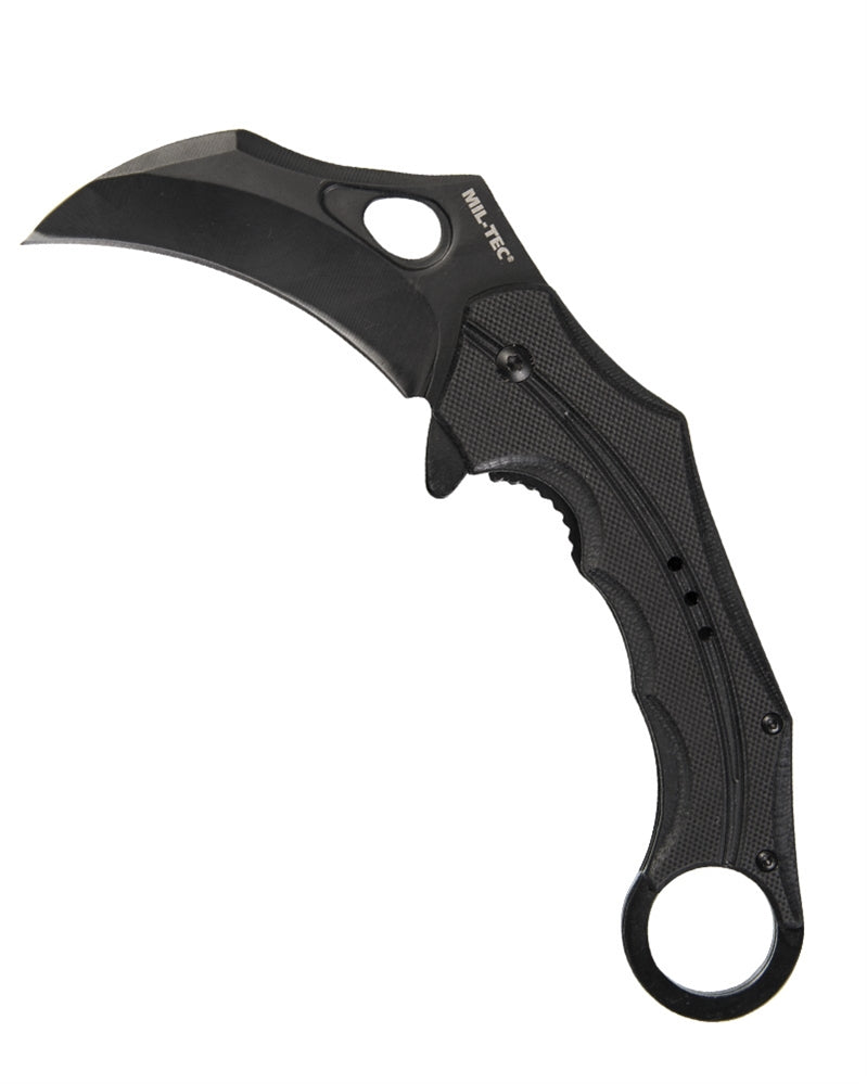 Karambit enhandskniv G10 med bältesklämma svart