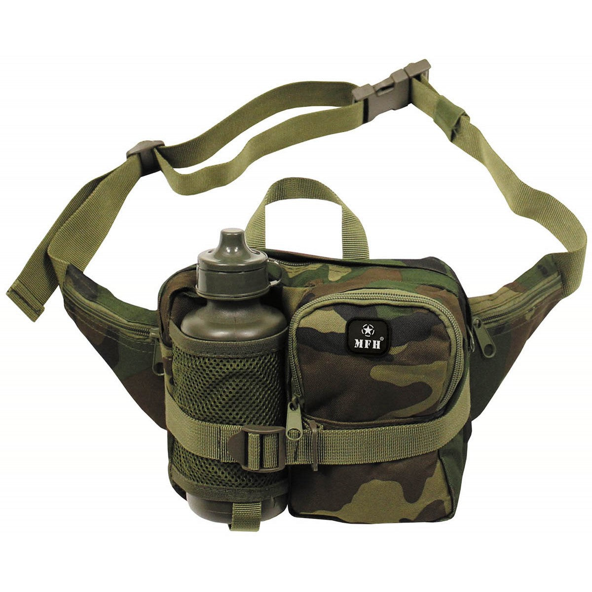 Hiking kit höftväska med dricksflaska 500ml med rostfri kopp och 3-delad bestick med fickkniv