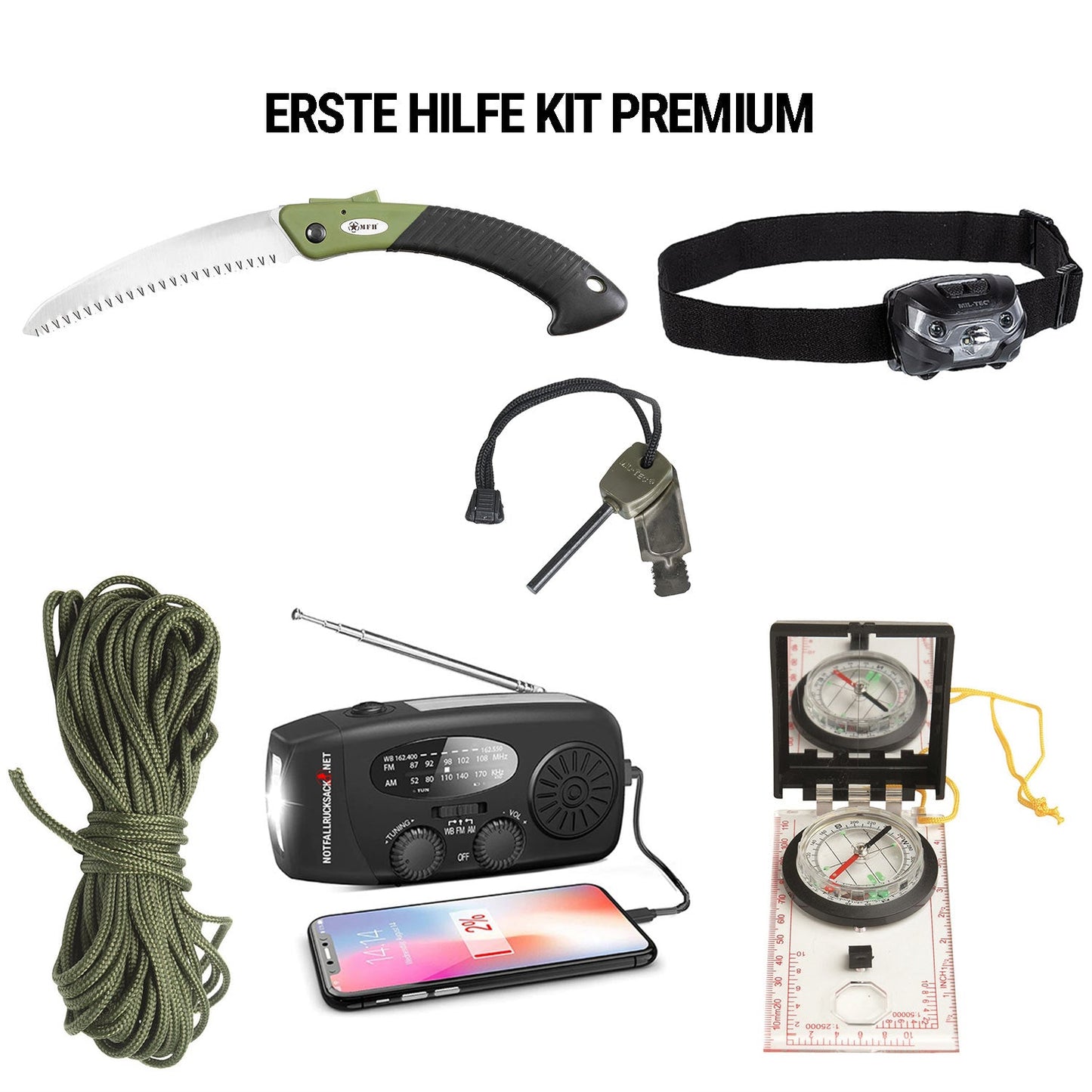 Emergency Backpack Premium Extended (dubbel matranson) - Komplett överlevnadssats med solradio