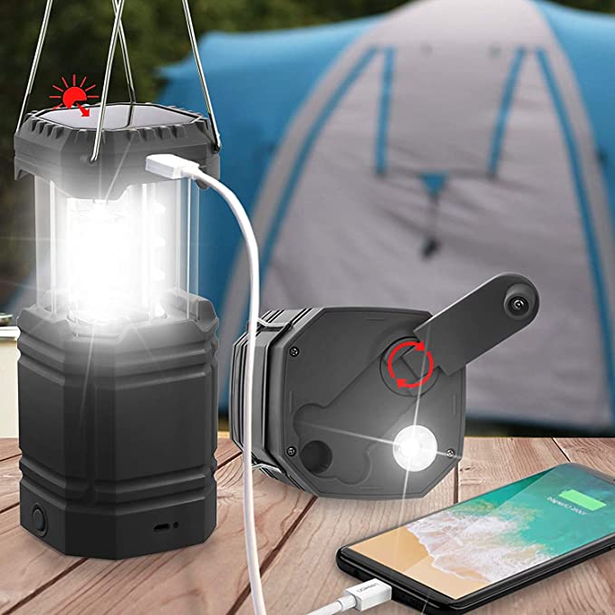 Solar Camping Handvev Lykta, Bärbar Ultra Bright LED-ficklampa, 30-35 timmars körtid, USB-laddare, 3000mAh Power Bank, Utomhus Elektronisk Lykta, Vandringsläsning, Nödsituation