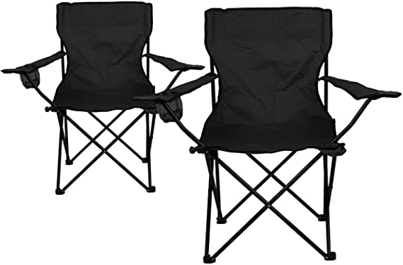 Nexos set med 2 fiskestolar, hopfällbara stolar, campingstolar, fällbara stolar med armstöd och mugghållare, praktisk, robust, ljussvart