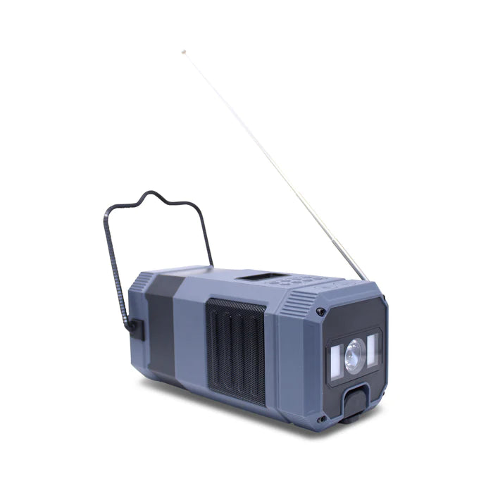 DABBIE - Allt-i-ett campingnödradio med DAB+, Bluetooth, vevdrift och grå campinglampa (AM/FM)