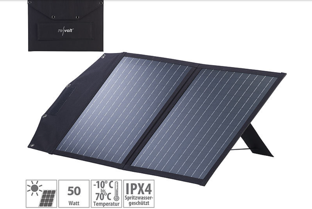 Vikbar solpanel för nödkraft - 2 monokristallina solceller - MC4-kontakt - 50 W