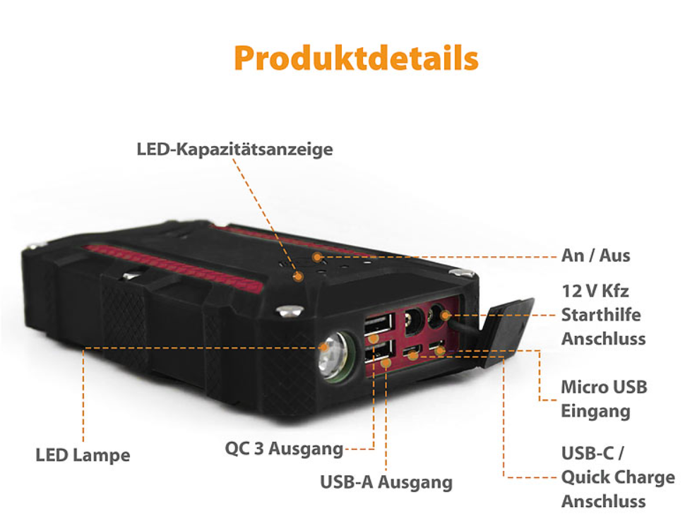 2 i 1: kraftbank och fordonsstarthjälp - 12 Ah - 1 200 A - kraftstation - nödström - nödstartare - autostarter - autostarthjälp - starthjälp - nödstarthjälp - autostrong - nödströmförsörjning