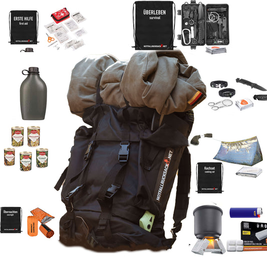 Escape-ryggsäck grundläggande fylld - inklusive mat, sömn, första hjälpen -